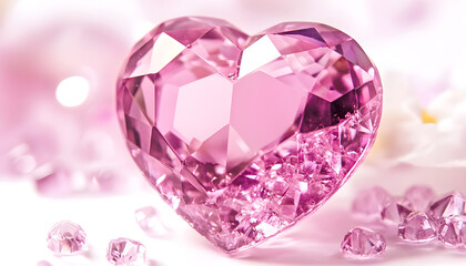 Sparkling pink crystal hearts, element set on white background