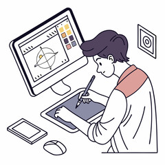 Young graphic designer working on computer tablet