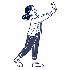 Happy young woman taking selfie smartphone