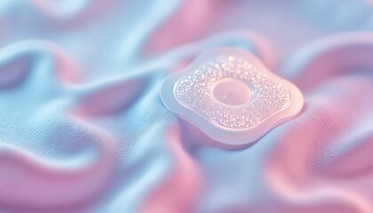 Soft silicone birth control patch on pastel fabric background