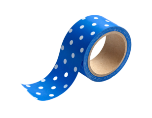 A roll of blue polka dots adhesive tape isolated on white transparent background