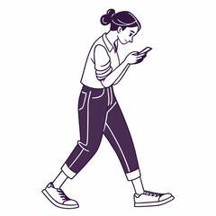 Young woman walking using smartphone mobile phone