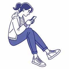 Young woman sitting using smartphone casual style