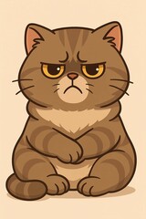 Obraz premium ふてくされた表情のイラスト猫｜Grumpy Cartoon Cat Illustration