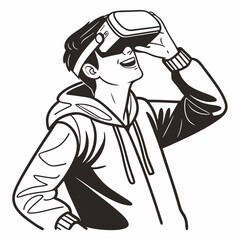 Young man experiencing virtual reality headset