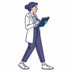 Woman doctor walking taking notes medical professional