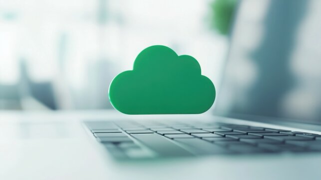Cloud Symbol and Laptop: A modern laptop integrates with a cloud symbol, symbolizing seamless data storage and access, embodying the convergence of technology and convenience. 