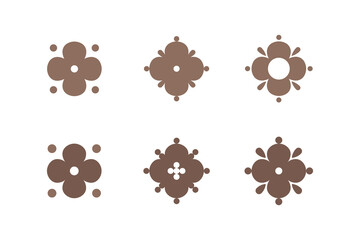 Four-leaf flower element. Set of 3 geometric emblem. Modern abstract linear shape for emblem, badge, insignia.