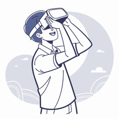 Young man experiencing virtual reality headset