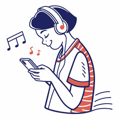 Person listening music smartphone headphones illustration