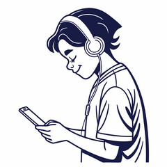 Teen girl listening music smartphone headphones