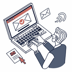 Person working on laptop sending emails online communication