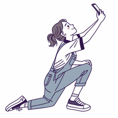 Girl taking selfie kneeling up high angle