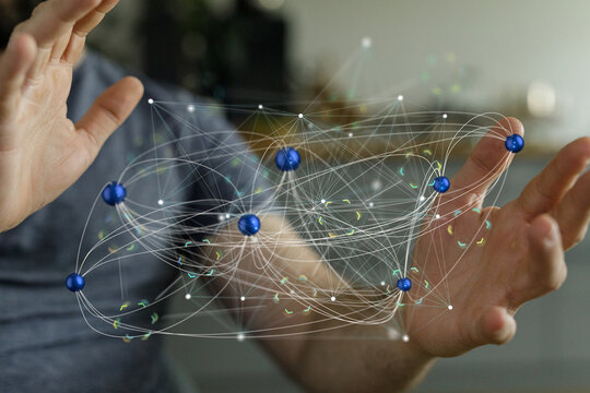 Abstract image of a complex network connecting multiple points, symbolizing global communication or interconnected systems.