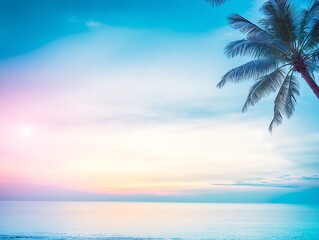 Obraz premium Pastel sunset beach scene with palm tree