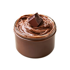 Delicious Chocolate Cream in Glass Jar with Chocolate Piece on Top