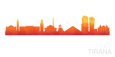 Tirana, Albania Low Poly Skyline Clip Art City Design. Geometric Polygon Graphic Horizon Icon. Vector Illustration Symbol.