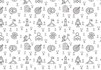 Line Art Business Strategy  seamless pattern . corporate business, gear, chart, infographic, data analysis, analytics, process, strategy, workflow, optimization, planning, management.
