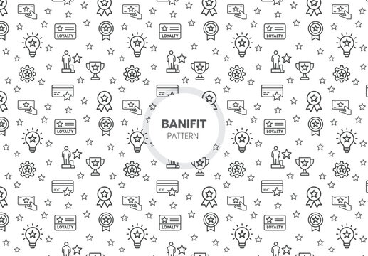 Vector set of design templates and elements for Employee Benefits in trendy linear style - Seamless patterns with linear icons related to Employee Benefits - Vector
