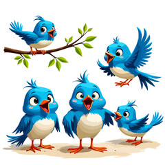 Naklejka premium Blue Birds Flying - Happy Cartoon Animal Stock Illustration