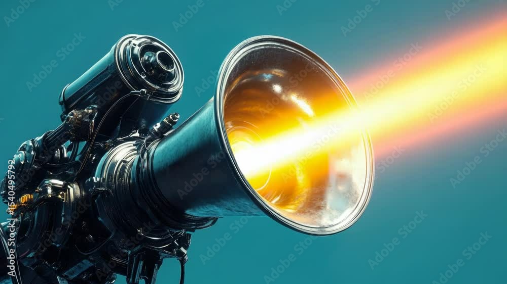 Poster a close-up view of a camera lens with a bright blue background