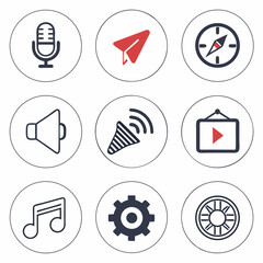 Nine essential multimedia application icons set