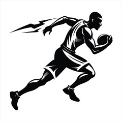 Dynamic Basketball Player Dribbling with Lightning Silhouette Vector