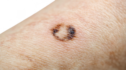 Examining pigmentation changes in birthmarks reveals variations in melanocyte activity, providing insights into skin biology and health indicators on a transparent background