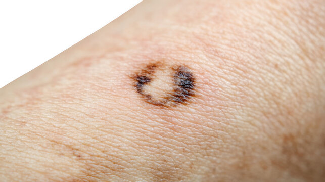 Examining pigmentation changes in birthmarks reveals variations in melanocyte activity, providing insights into skin biology and health indicators on a transparent background