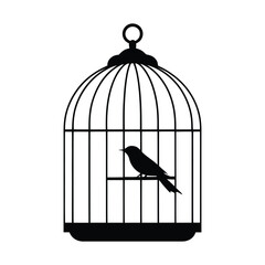 Bird in Cage Silhouette Vector Icon