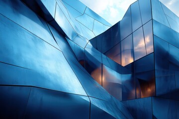 Abstract Modern Steel Facade Composition with Bold Lines and Reflective Surfaces