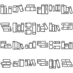 Obraz premium Illustration showing various arrangements of books in stacks and rows with simple line art design style