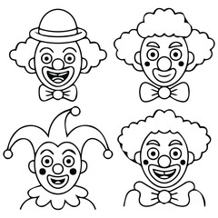 outline collection of clown icons for web design isolated vector illustration