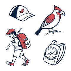 Hiking adventure camping cardinal bird backpack compass