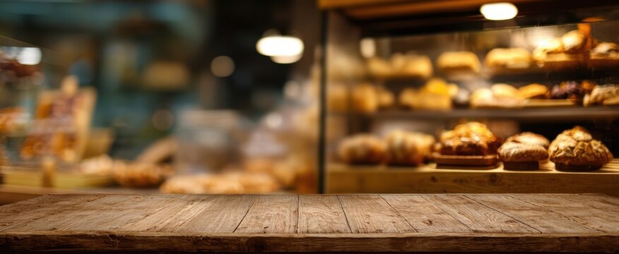 The warm and inviting bakery display filled with delicious pastries and bread.