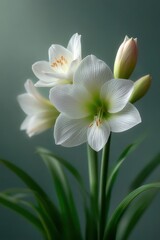 Obraz premium Elegant White Flower Blooms with Soft Green Background and Leaves