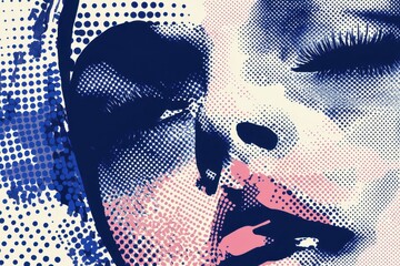 vibrant color image of Memphis blue background with halftone and line elements