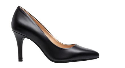 Black kitten heels with pointed toe and sleek design, isolated, transparent background, no background  