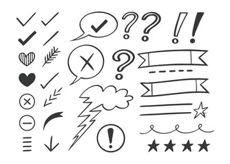 Sketch Style Scribbles and Arrows Vector Set - Hand Drawn Marker Symbols.