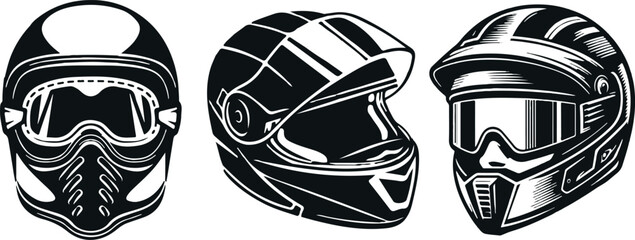 Motorcycle helmet vector icon set. Racing team helmet vector illustration