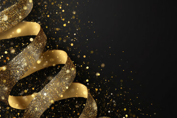 Golden Luxury Abstract Background with Ribbon and Confetti. Invitation Card.


