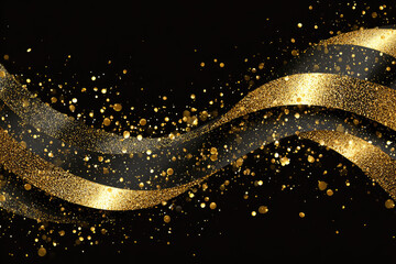 Golden Luxury Abstract Background with Ribbon and Confetti. Invitation Card.

