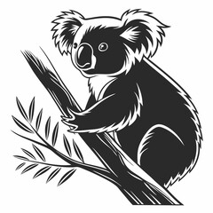 coala black and white, isolated on white background perfect outline



