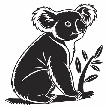 coala black and white, isolated on white background perfect outline



