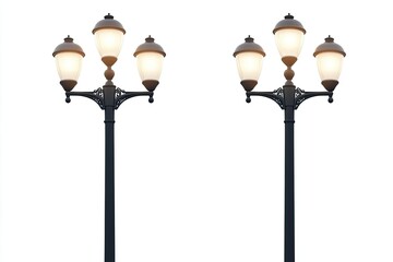 Night Driving with Illuminated Street Lamps Isolated on White Background, Depth of Field