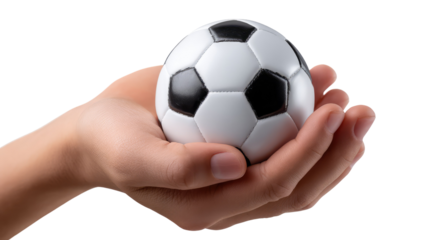 Soccer Ball in Hand: A close-up view captures a hand cradling a perfectly rendered miniature soccer ball, against a plain background.