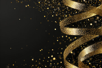 Golden Luxury Abstract Background with Ribbon and Confetti. Invitation Card.

