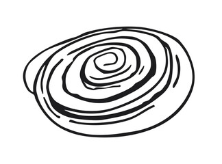 Naklejka premium Cinnamon roll pastry in simple black outline style. Hand-drawn sweet bun illustration isolated on white background.&nbsp;Bakery and dessert concept