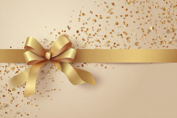 Golden Luxury Abstract Background with Ribbon and Confetti. Invitation Card.

