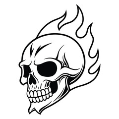 Obraz premium Striking black outline shows a skull engulfed in stylized flames on white